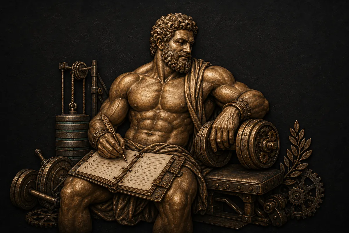 Bronze relief of Hercules recording a set in his ledger